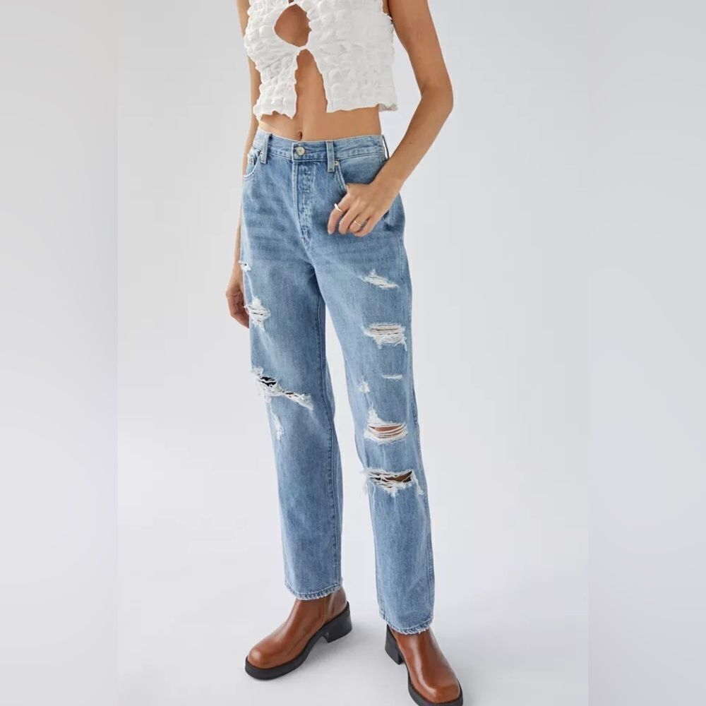 PISTOLA Women's Light Wash Distressed Straight Leg Denim Jeans Size 24
